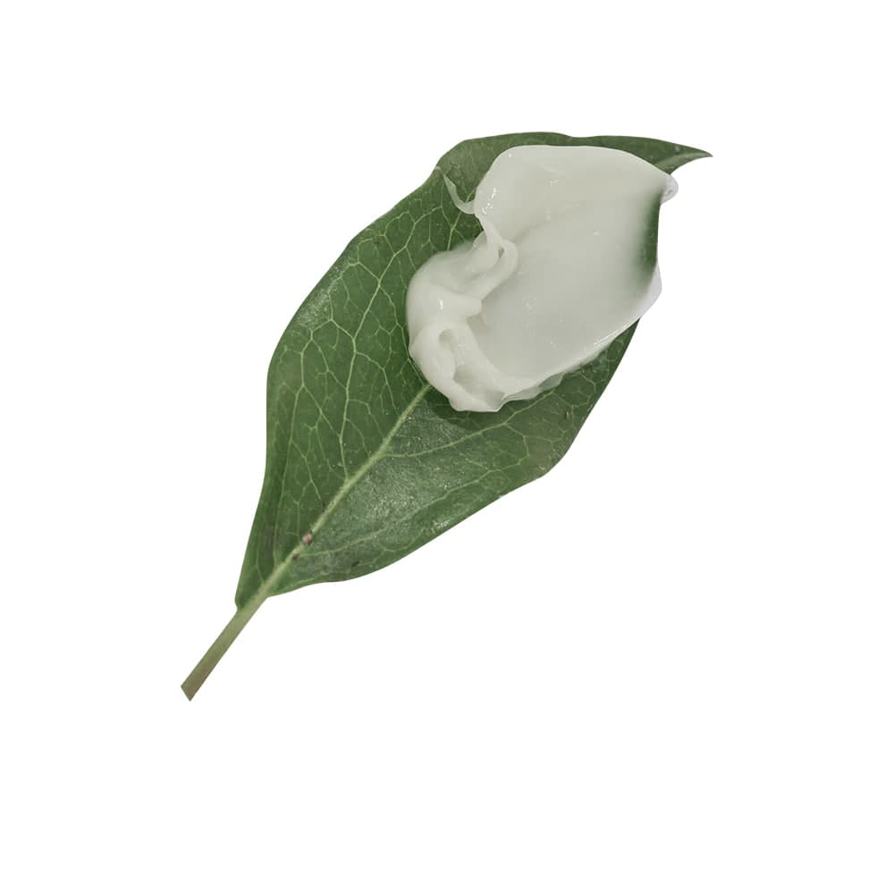 Whipped Anuko hair butter on a green tea leaf