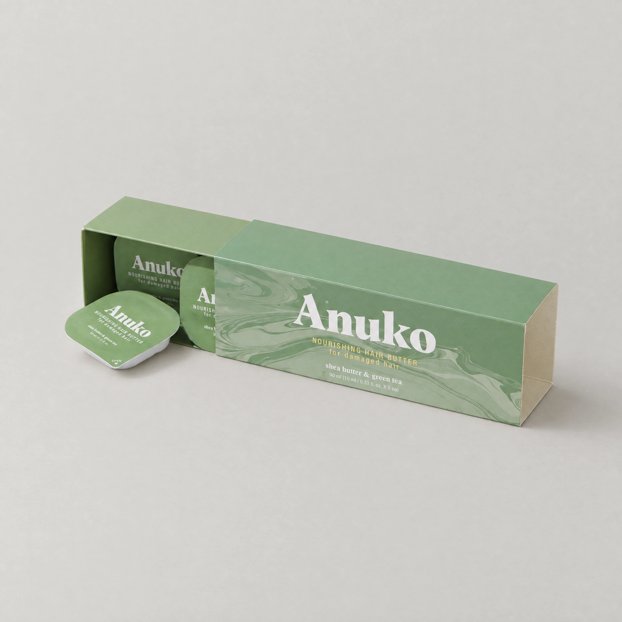 Anuko Travel Hair Butter green box with 10 ml sachets
