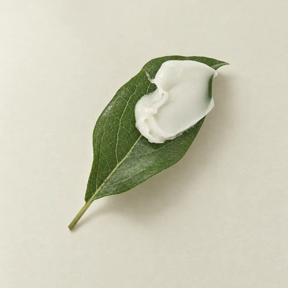 Whipped Anuko hair butter on a green tea leaf
