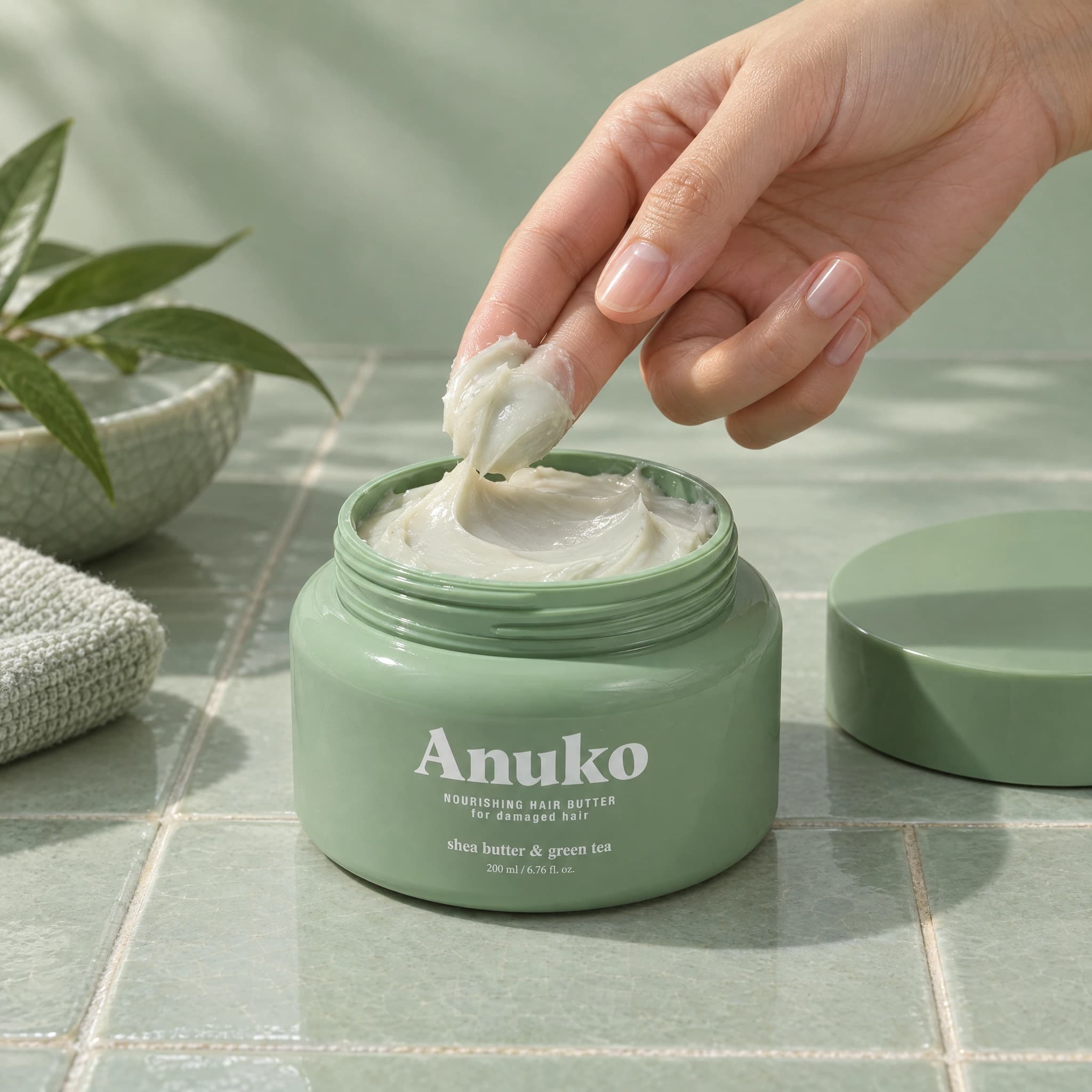 Fingertips taking a small amount of Hair Butter